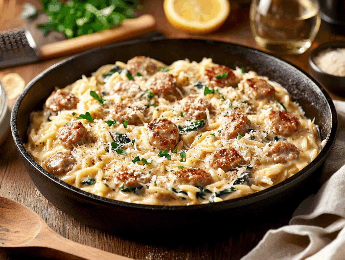 Creamy Chicken Sausage Orzo Skillet