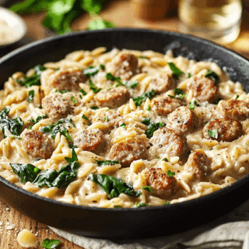 Creamy Chicken Sausage Orzo Skillet