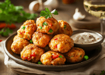 Crispy Spanish Inspired Chicken Paella Fritters Delight