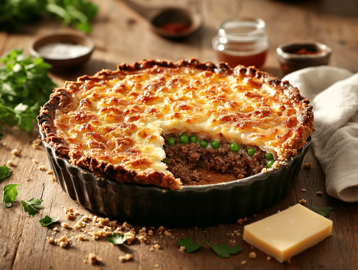 Hearty British Beef Pie With Stilton Cheese Crumble