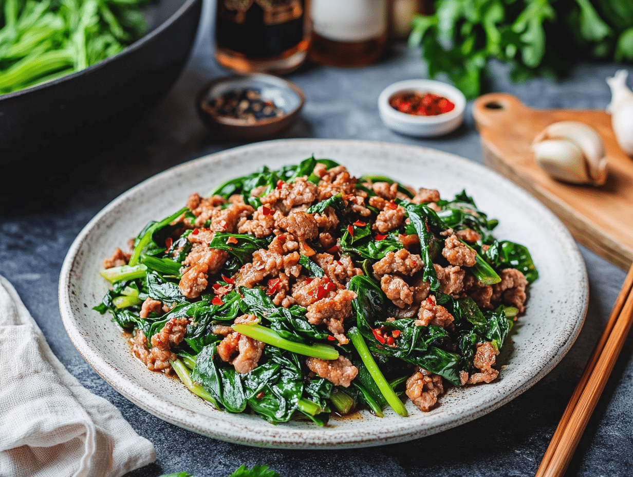 Zesty Minced Pork And Silverbeet Stir Fry Delight