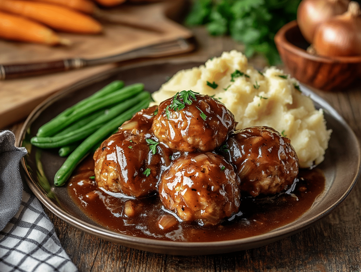 Savory Minced Pork Faggots With Rich Onion Gravy