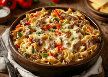 Philly Cheesesteak Beef Casserole